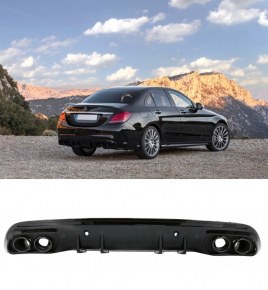 Diffuseur arrière avec échappements noir Mercedes Classe C W205 S205 Look C43 AMG 2014-2020