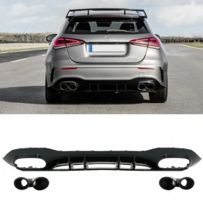 Diffuseur de pare chocs arrière A45 AMG Embout d'échappement noir Mercedes Classe A W177 Hatchback