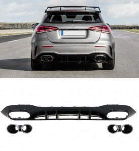 Diffuseur de pare chocs arrière A45 AMG Embout d'échappement chromé Mercedes Classe A W177 Hatchback