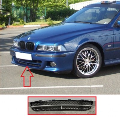 Grille central pour pare choc avant BMW E39 Pack M avec pièce vertical en T et clips