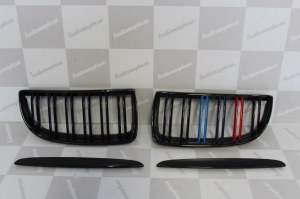 Grille de Calandre noir brillante double baton look M4 avec couleur M BMW E90 E91 phase 1 2005 a 2008