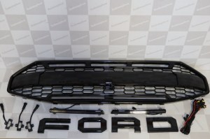 Calandre style Raptor noir brillant avec 3 leden haut et 2 en bas Ford Transit Custom 2024+