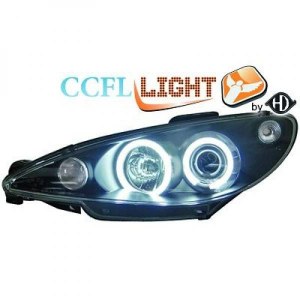 Paire de Phare Angel eyes CCFL noir Peugeot 206